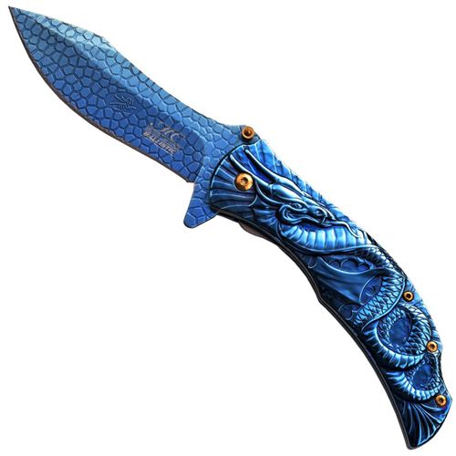 Masters Collection Stainless Steel Etched Handle Folding Knife