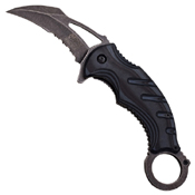 A833 Stonewashed G-10 Handle Karambit Folding Knife - Grey