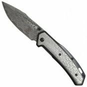 Buckshot Damascus Etched Folding Knife
