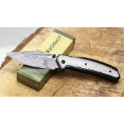 Buckshot Damascus Etched Folding Knife
