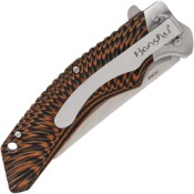 Honshu Sekyuriti Folding Knife: Black/Orange. Precision engineering. Available at Camouflage.ca.